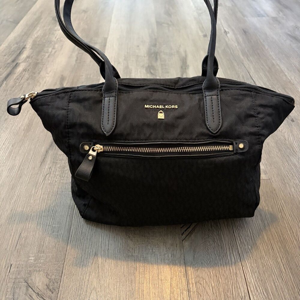 MICHAEL KORS Black Satchel Bag Accessory Carryall Handbag Monogram Purse Kelsey